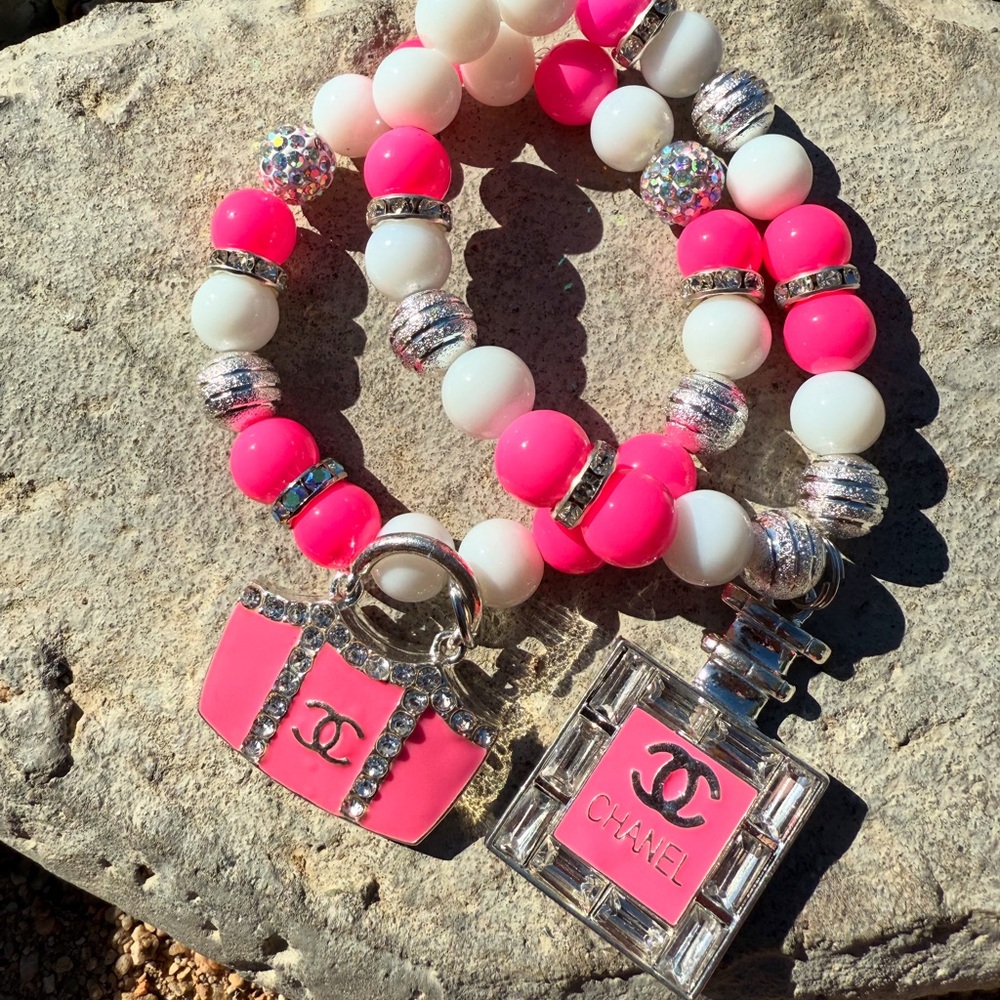 CHANEL Pink and White Beaded Charm Bracelets - Picture 2 of 2